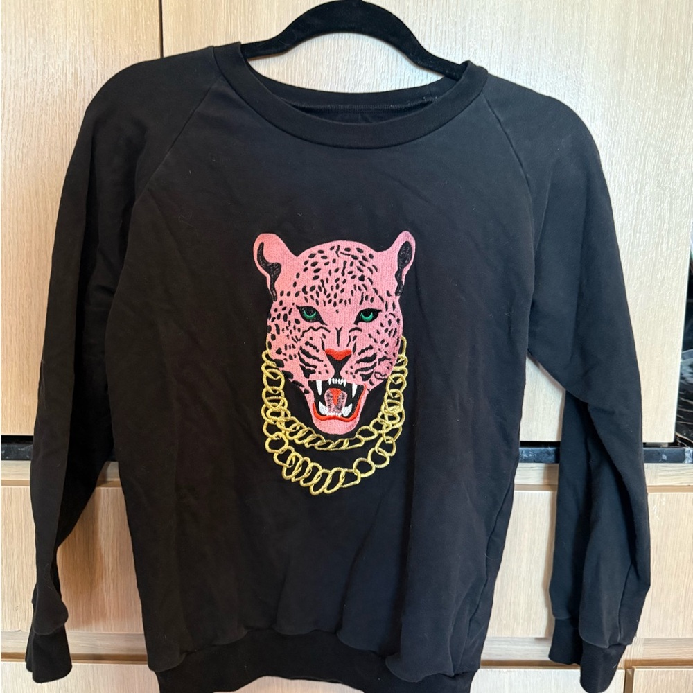 Black Sweatshirt with Pink Leopard Design